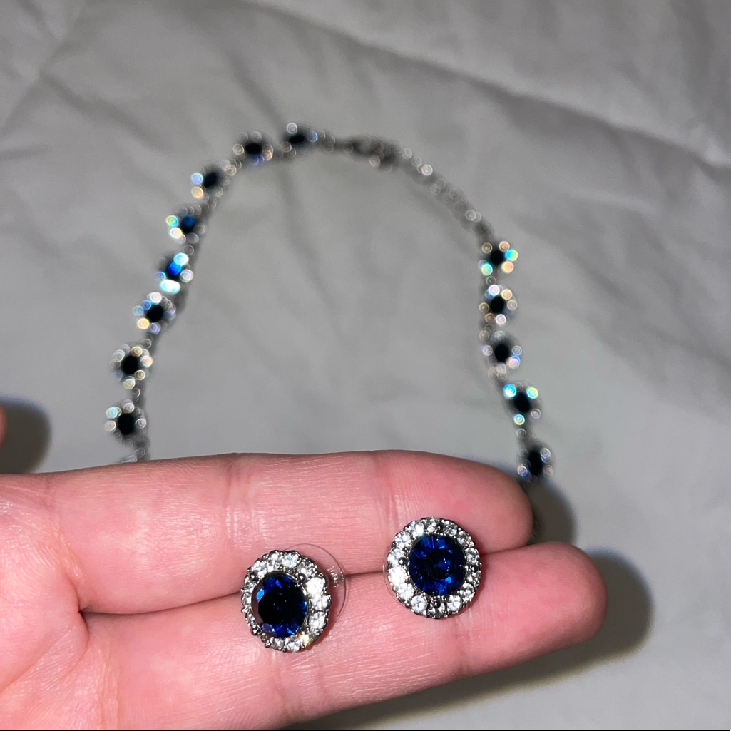 Charter Club Blue Crystal Collar Necklace And Earring Set